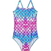 WhizBuzz Girls Bathing Suits Colorful Swimsuits with UPF 50 + Sun Protection Sleeveless Toddler Kids One Piece Swimwear