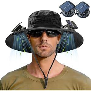 Solar Fan Hat for Men Cooling Hat with Dual Fans, Wide Brim UPF 50+ Sun Protection Outdoor Fishing,Hiking,Gardening
