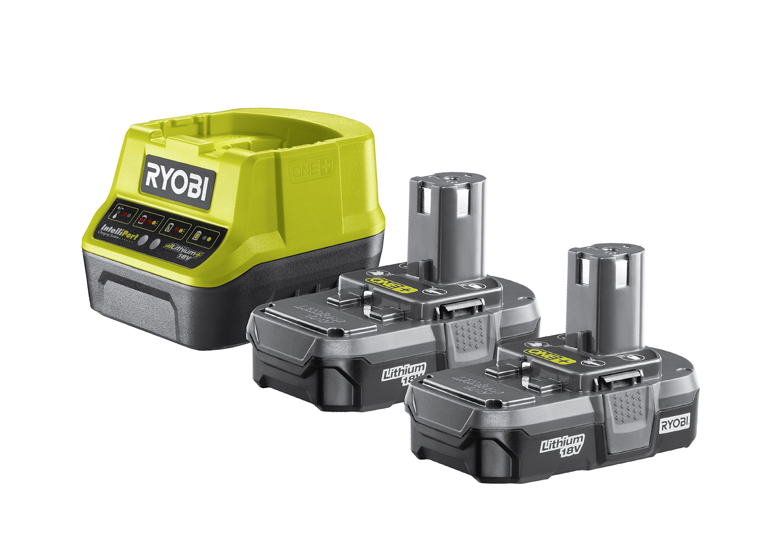 Ryobi RC18120-213 18V ONE+ Lithium 2 x 1.3Ah Battery and Charger, Hyper Green