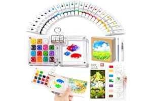MEXLYCA Mini Watercolor Paint Set, Paint Palette Travel Kit, Pocket Watercolor Travel, Pocket Watercolor Set with 24 Colors Paint, Brush, Binder Clips, Sketchbook, collocation watercolor coloring book
