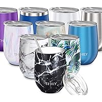Wine Tumbler Stainless Steel Insulated - THILY Stemless Wine Glass with Lid and Straw, Travel Cup Keep Cold for Coffee…