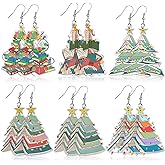 Quelay 6 Pairs Christmas Books Earrings Bulk as Teacher Gifts Cute Book Earrings as Lovers Gifts Stack Christmas trees Double Sided Acrylic Party Jewelry