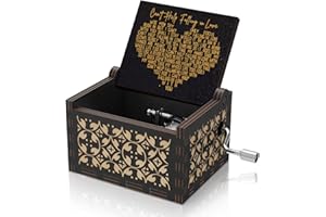 Can’t Help Tune Music Box Black Hand Crank Vintage Wood Carved Musical Box Gifts for Lover, Boyfriend/Girlfriend/Husband/Wife