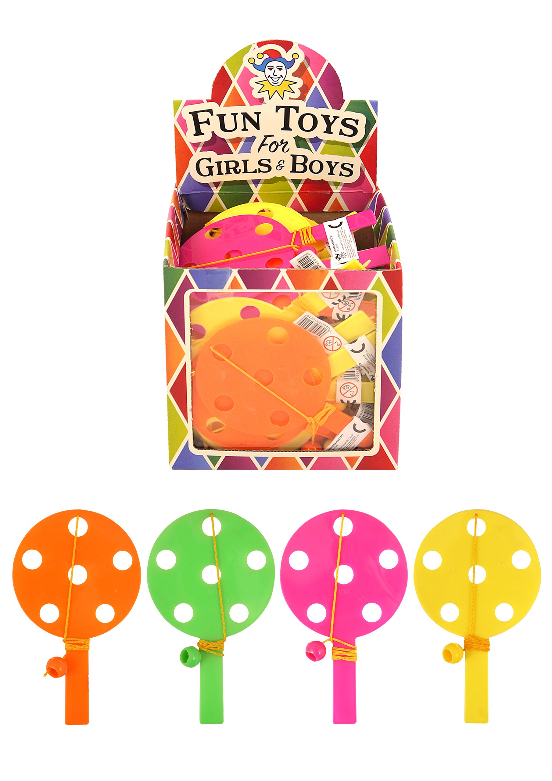 Henbrandt Mini Paddle Bats & Balls Box of 60 - Bulk Wholesale Childrens Party Bag Favour Filler Fete Lucky Dip Prizes Toys
