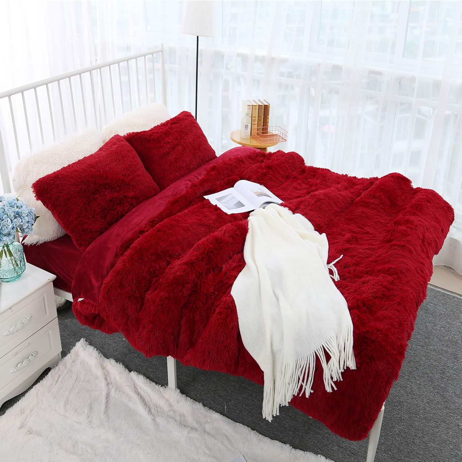 WINLIFE Super Soft Shaggy Bedding Set Fluffy Faux Fur Duvet