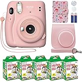 Fujifilm Instax Mini 11 Instant Camera Blush Pink + Custom Case + Fuji Instax Film Value Pack (50 Sheets) Flamingo Designer P