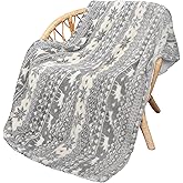 Grey Sherpa Throw Blanket, Super Soft Warm Fuzzy Comfy Snowflake Blankets, Reversible Fluffy Throws, Holiday Theme Blanket (50X60 inches)