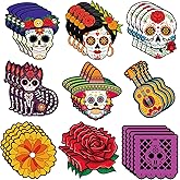 Konsait Dia De Los Muertos Decorations Paper Cutous - 36Pcs Day of The Dead Flowers Sugar Skull Cutout for Altar Wall Crafts, Bulletin Board and More, 9 Designs