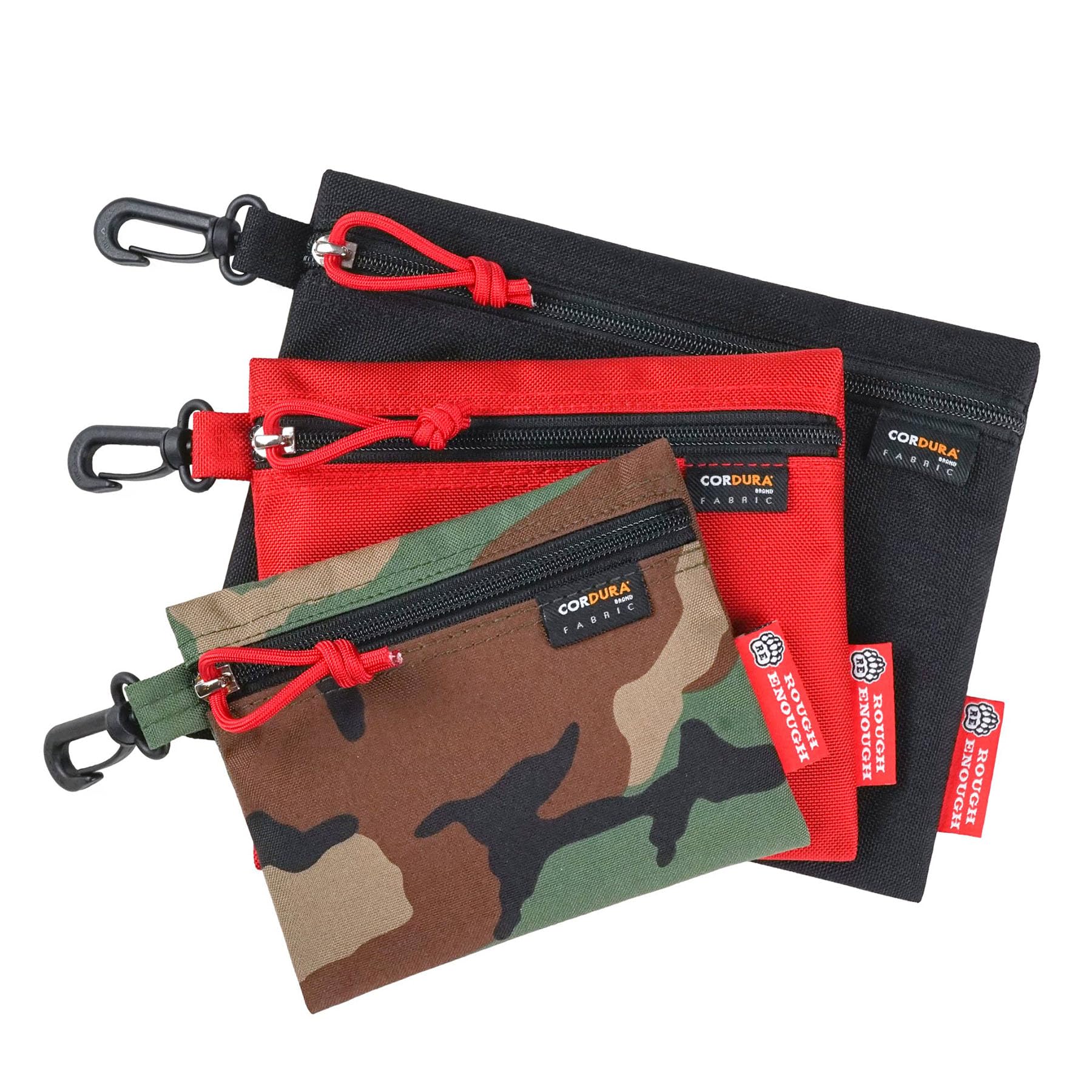 Rough Enough Zip EDC Pouch Wallet Purse Small Tool Bag Organiser Boys Pencil Case for Coins Cards School Art Supplies Outdoor Travel with Clip 3 Pieces Set