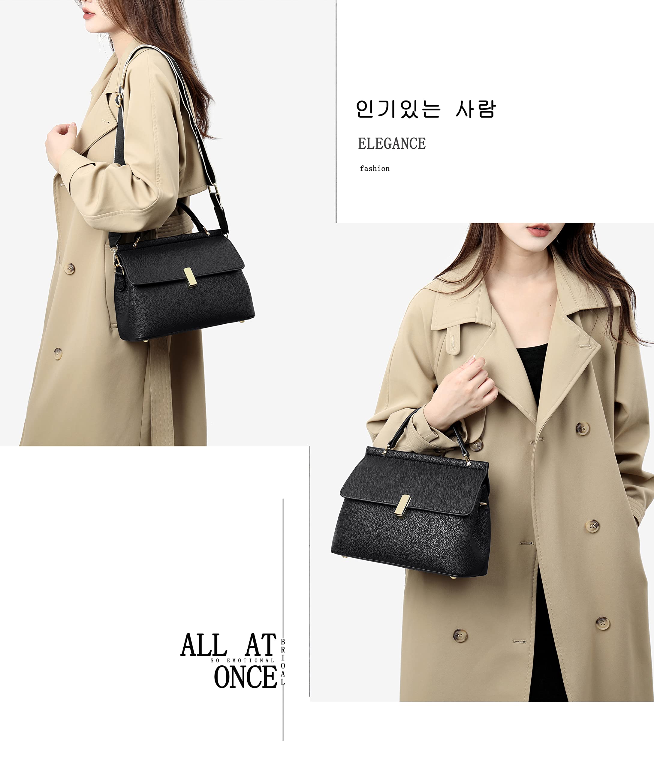 [FSD.WG] Women's Shoulder Bag, Cross-body Tote, Shoulder Bag, 3-Way PU Leather, Lightweight, Korean Popular, 3 Colors [Parallel Import], Black