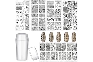 MOLILON 5pcs Nail Stamp with Nail Stamper and Scraper, Leopard & Snake Print Nail Stamping Plates Nail Art Stamp Nail Stamps Plates Nail Stencils Template for DIY Nail Art Accessories