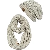 C.C Unisex Soft Stretch Chunky Cable Knit Beanie and Infinity Loop Scarf Set