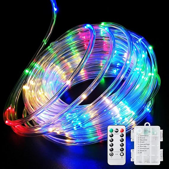 Fitybow LED Rope Lights Battery Operated String Lights 40FT