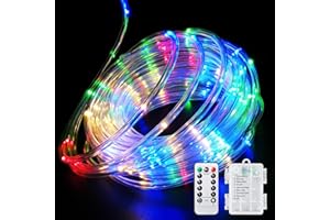 Fitybow LED Rope Lights Battery Operated String Lights 40FT 120 LEDs 8 Modes Fairy Lights with Remote Timer Outdoor Decoration Lighting for Garden Patio Party,Weddings,Christmas Décor (Multi-Color)