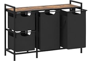 Yifeel Laundry Hamper with shelf, Laundry Baske 3 Section, Laundry room organization, Laundry Sorter with Pull-out 4 clothes bags(All 148L), Bedroom, Bathroom and Dorm, Rustic Brown and Black JLH002SR