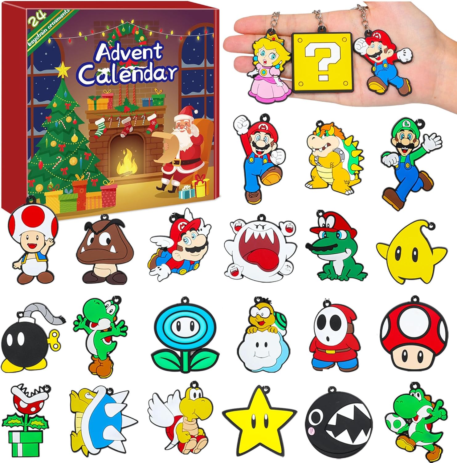 Advent Calendars - Christmas Advent Calendar 2023 Toys, 24 Day Countdown Calendar with 24Pcs Super Character Keychains for Kids, Christmas Party Favors Gifts Classroom Prizes Christmas Tree Decoration
