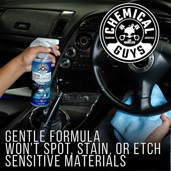 CHEMICAL GUYS TOTAL INTERIOR CLEANER & PROTECTANT INTERIOR CLEANER, CLEANS & PROTECTS LEATHER, VINYL, PLASTIC, RUBBER, GLASS WITH A STREAK-FREE FINISH — CARS, TRUCKS, SUVS, RVS, 16 OZ