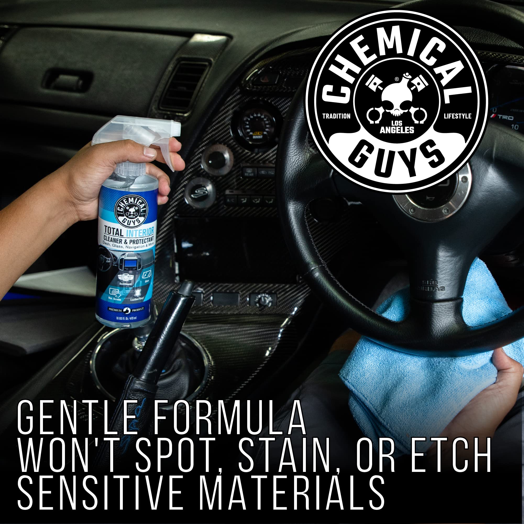 Chemical Guys Total Interior Cleaner & Protectant Interior Cleaner, Cleans & Protects Leather, Vinyl, Plastic, Rubber, Glass with a Streak-Free Finish — Cars, Trucks, SUVs, RVs, 16 oz