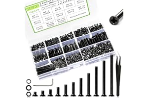K Kwokker 1480Pcs M3 Flat Head Phillips Machine Screws, 4mm to 35mm M3 Screw Kit, Black Metric Countersunk Nuts and Bolts for 3D Printer Robot Project Toy RC, 4/5/6/8/10/12/16/20/25/30/35mm