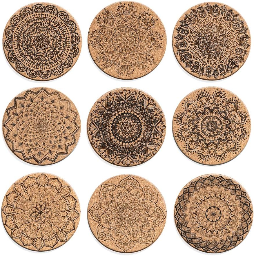 Soleebee 9 Stück Getränk Kork Untersetzer Wiederverwendbar Glasuntersetzer Runden Kork Coaster für Zuhause, Büro, Bar, Restaurant - 10 x 0,5 cm