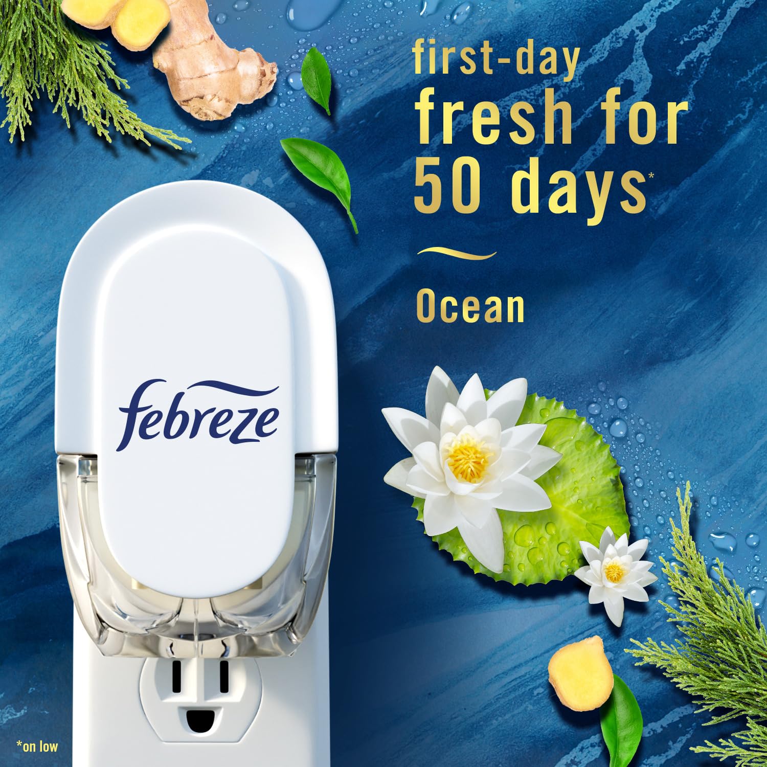 Febreze Plug in Air Fresheners, Ocean, 150 Day Supply, Odor Eliminator for Strong Smell, Scented Oil Refill, 0.87 Fl Oz, 3 Count