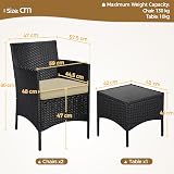 Yaheetech 3-Piece Rattan Garden Set with Cushions Black Khaki view 3