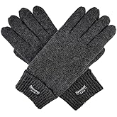 BRUCERIVER Men's Pure Wool Knitted Gloves with Warm Fleece Lining