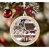 BurkeDesign Iowa State Wooden Ornament - States Christmas Ornaments - Ia State - Moving to Iowa Gift - First Christmas to Ia - 2 Layer Ornament Wooden 4Inch
