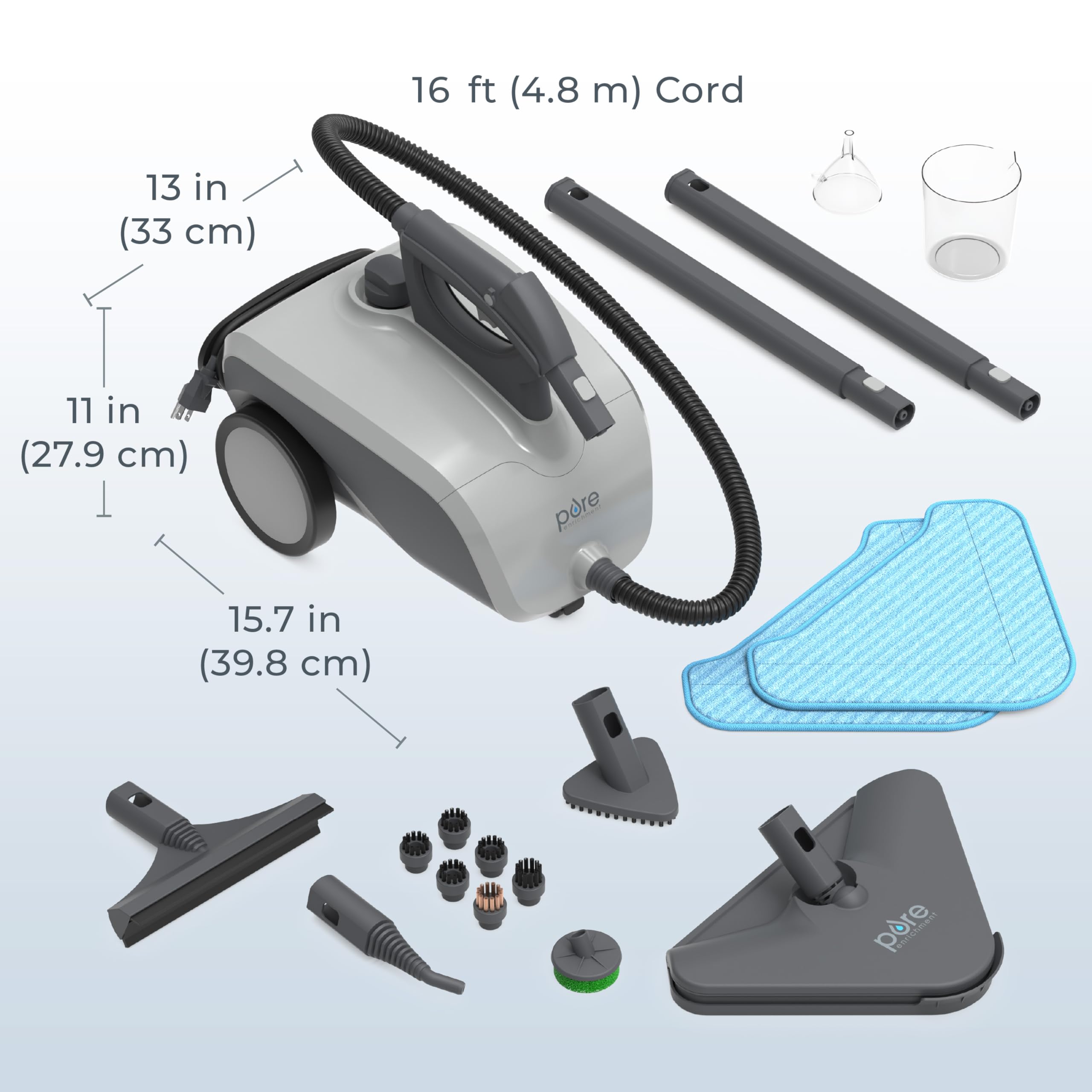 Pure Enrichment PureClean XL Rolling Steam Cleaner – Professional 1.5L Multi-Purpose Heavy Duty Steamer, 17 Accessories, Chemical-Free Deep Cleaning of Floors, Upholstery, Windows, Grout, Cars & More