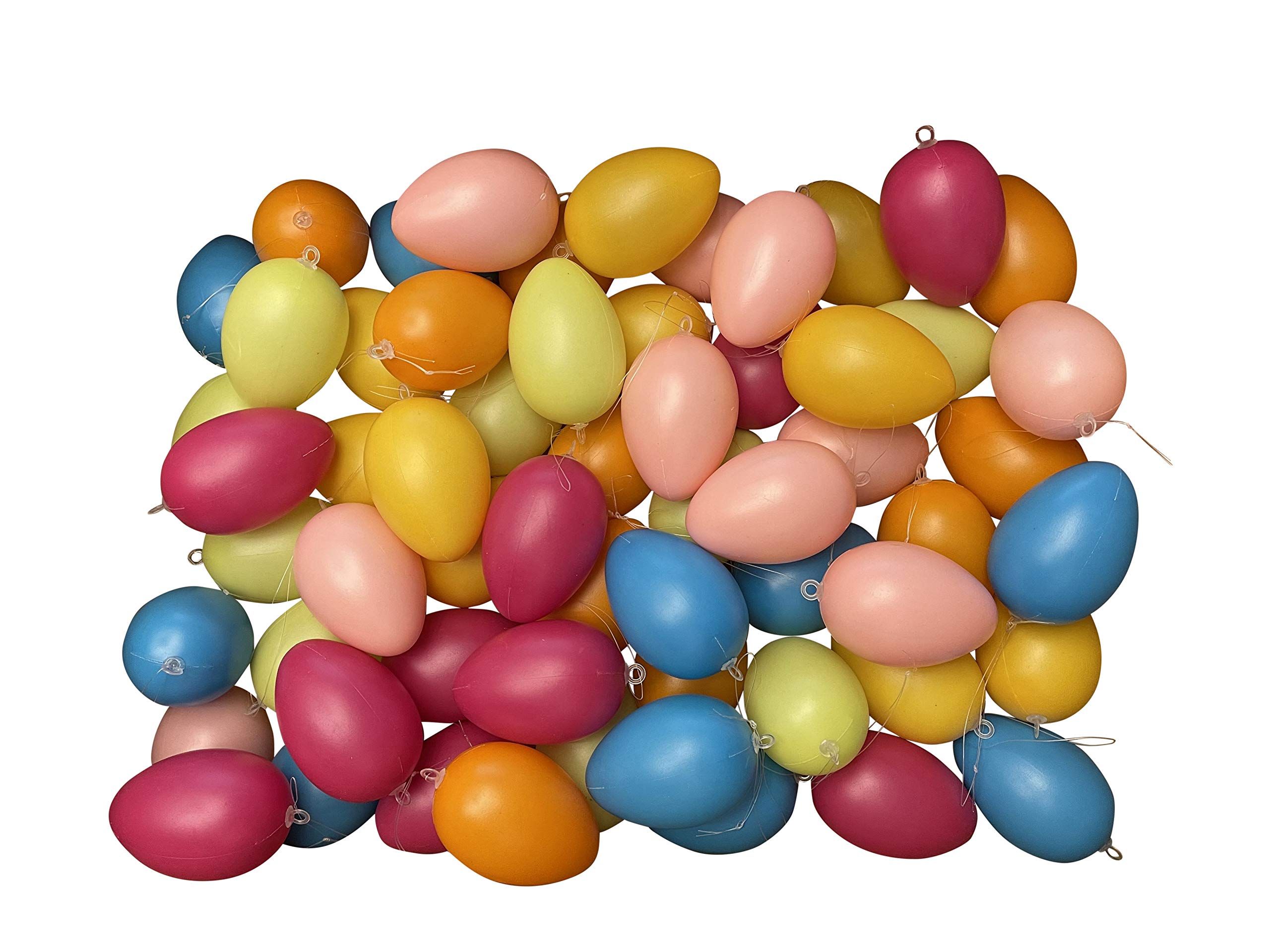 khevga Decorative Easter: Easter Eggs Made of Plastic with Ribbon Colourful Set of 36 60 for Outdoor and Indoor Use (Set of 60 Bright Colours)