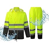 ProtectX High Visibility Waterproof Rain Gear for Men and Women, Hi Vis Reflective Safety Rain Jacket and Pant Suits Workwear