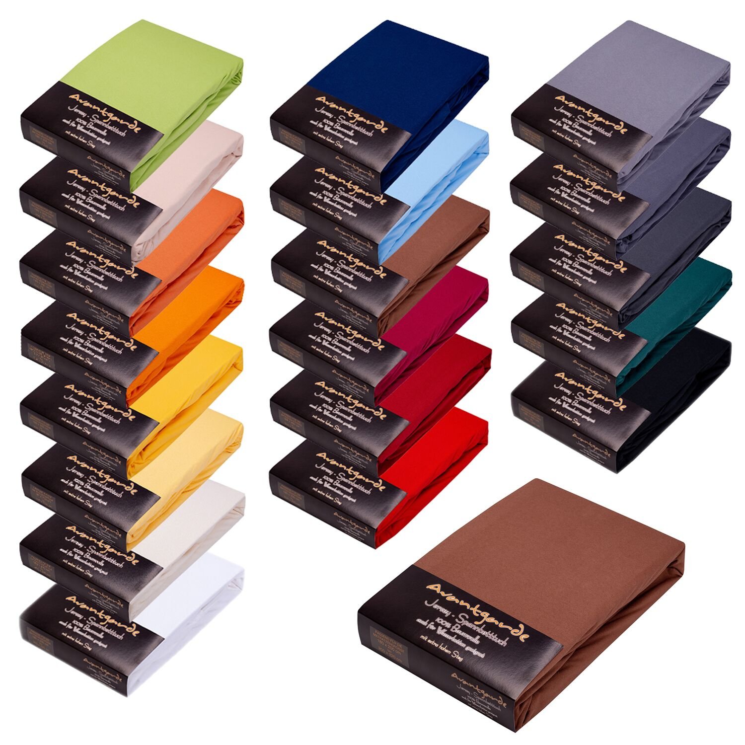 AVANTGARDE Fitted Sheet 140 x 200 cm - 160 x 220 cm - Also for Box Spring Bed and Water Bed Premium Fitted Sheet 100% Cotton Jersey - Approx. 170 g/m² - High Bridge - Oeko-Tex (11 Brown)