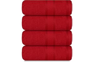 Casa Lino Plush Collection Towel Set, Premium Quality 100% Pure Cotton, Highly Absorbent, Super Soft, Soft and Plush, (4 PCS Hand Towel Set, Red)