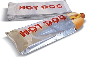 Better Kitchen Products Foil Hot Dog Wrappers, 9" x 3.7", Insulated Grease Resistant Hot Bag Sleeves, Disposable Foil Paper Hot Dog Bags (50 Pack)