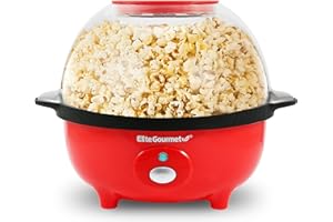 Elite Gourmet EPM330R Automatic Stirring Popcorn Maker Popper, Electric Hot Oil Machine with Measuring Cap & Built-in Reversi