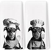 QZQE Funny Chef Doberman Pinscher Kitchen Towels Set of 2, Doberman Gifts for Women Dish Tea Towels for Kitchen, Dog Mom Lovers Owner Gifts Decorative Hand Towel, 16x24 Inch