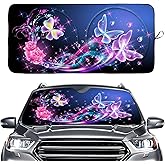 Purple Butterfly Floral Windshield Sun Shade, Front Window Sun Shade for Car SUV Truck-63'' X 30'', Foldable UV Ray Reflector Visor Shield Cover