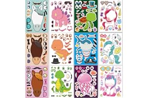 DAIUNI 24 Sheets 8.27''×5.9'' Make Your Own Stickers for Kids Toddlers, Make a Face Stickers Mix and Match with Unicorns Dinosaur Horse and Sea Animals for Kids Party Favors Activities