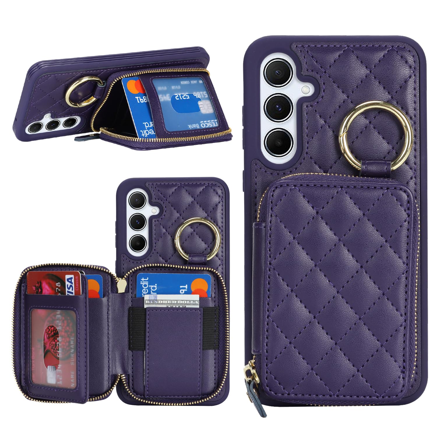 Hamany for Galaxy S24 Plus Case Wallet with Card Holder,for Galaxy S24 Plus Phone case Wallet with Zipper with Slot Kickstand Stand Case for Women and Man 6.7 inch-Purple