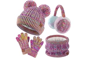 HONGTEYA Kids Winter Hat Gloves Scarf Set, Unisex Baby Kids Velvet Lined Neck Warmer With Earmuff for Boys Girls 3-15