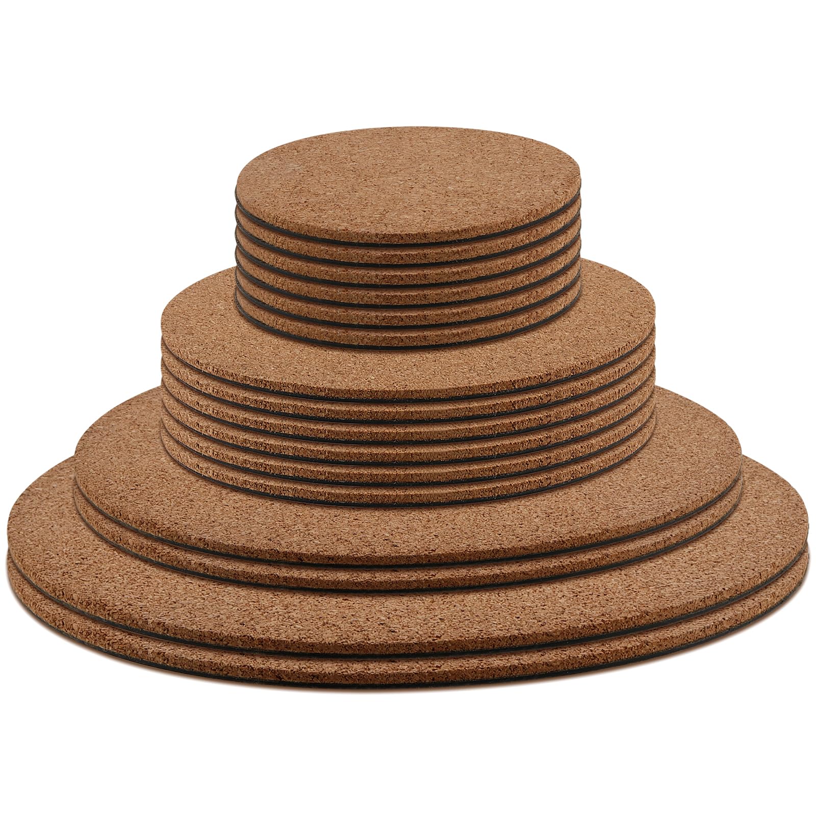 MUKLEI 16 PCS Cork Plant Pot Coasters, 4 sizes Round Absorbent Cork Mats for Plants for Indoor Plant, Drink, DIY Craft Project, 25cm, 20cm, 15cm, 10cm