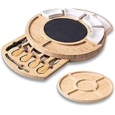 Elegant Bamboo Cheese Board Set: Appetizer & Charcuterie Platter with Drawers, Forks, Knives, Wine Key, Fruit Tray – Perfect Housewarming, Wedding & Bridal Gift.
