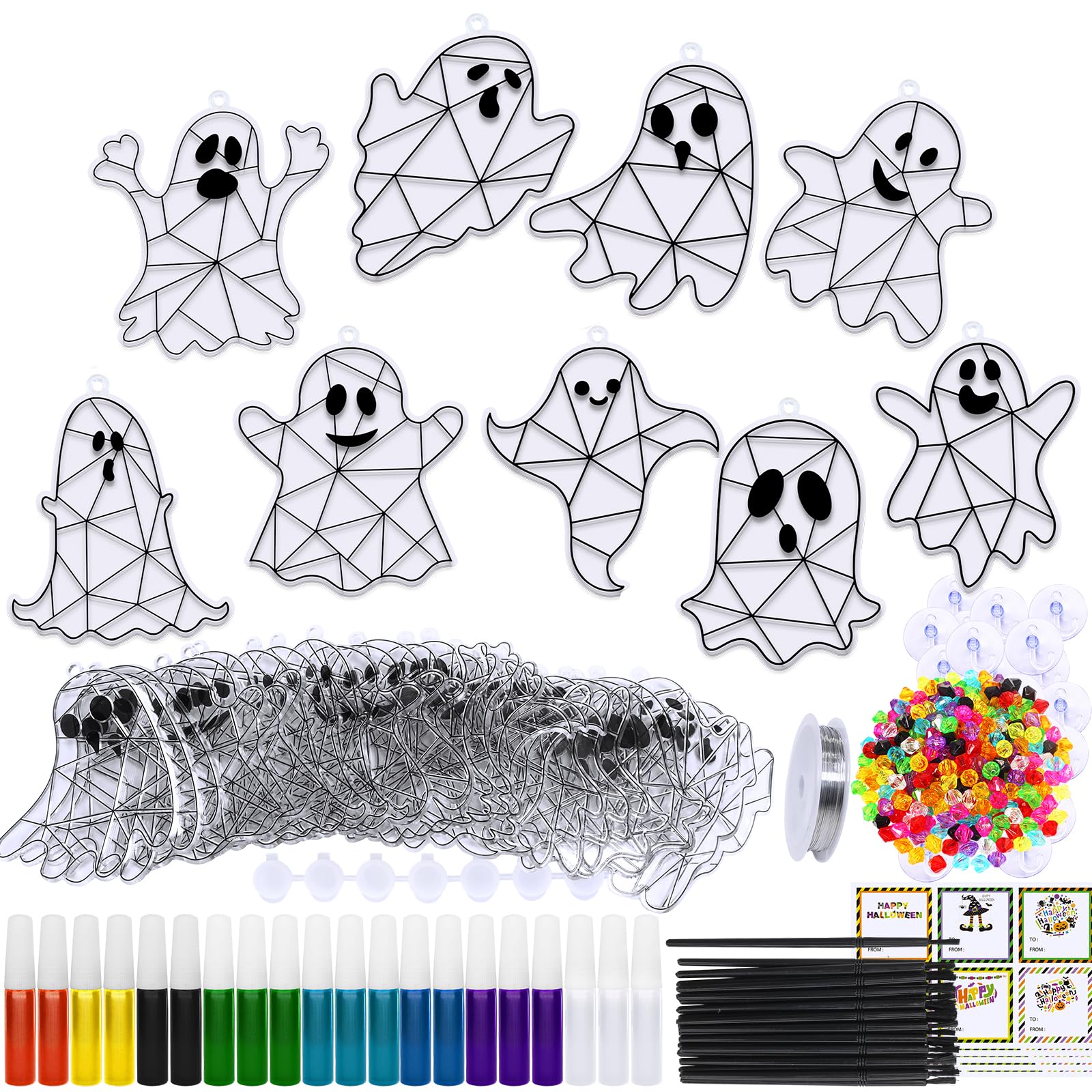 Photo 1 of Winlyn 27 Sets Halloween Ghost Suncatchers Ornaments Decorations DIY Window Paint Art Sun Catchers Halloween Craft Kits Painting Kits for Kids Classroom Activities Art Projects Part Favors