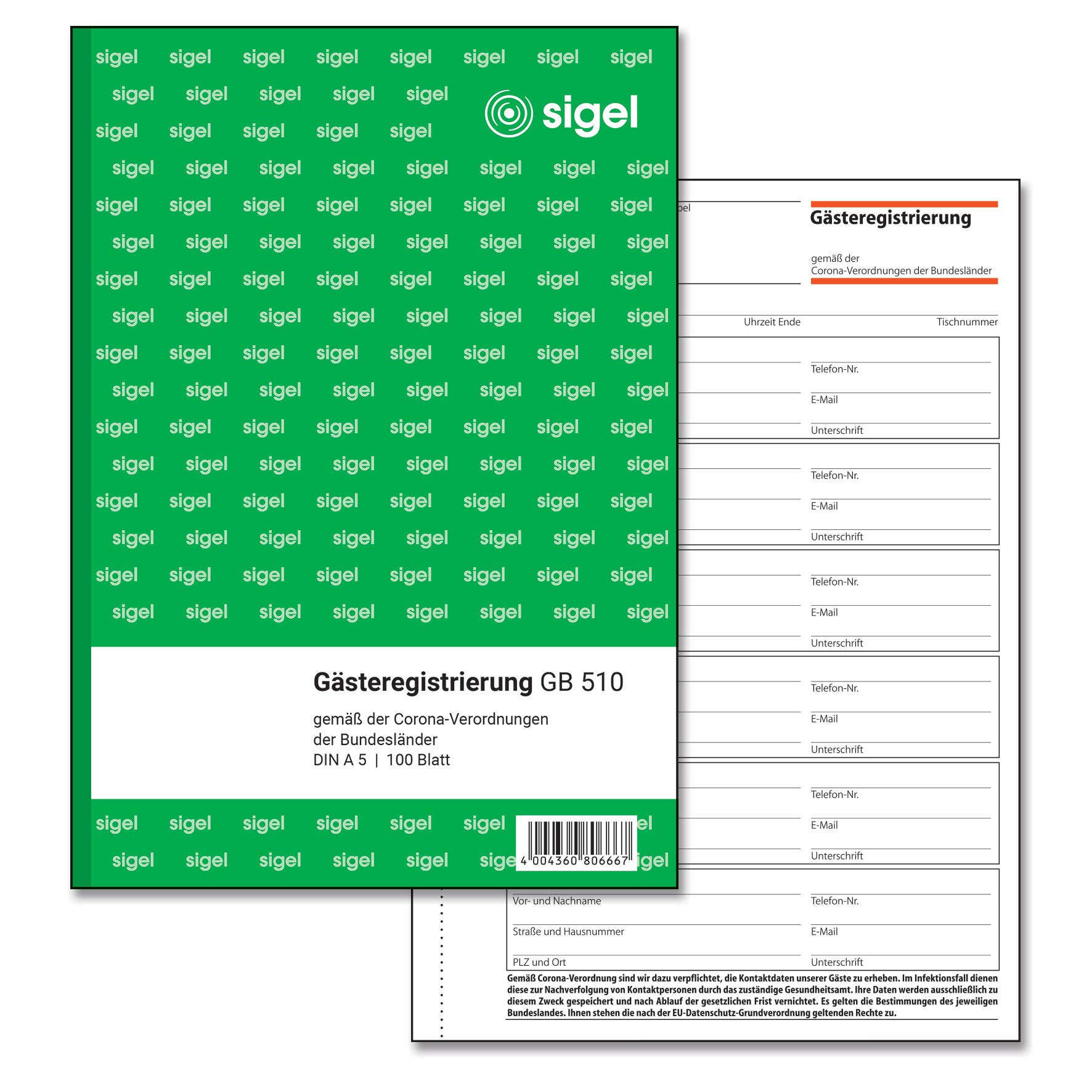 SIGEL GB510 Gastro Guest Filing Guest List Corona Detection Pad, A5, 100 Sheets