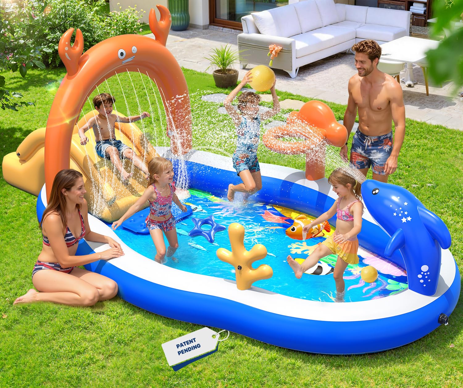 StarOcean 2026 Large Inflatable Play Center,Kiddie Pool with Water Slide&Sprinkler,120''x70"x50''Inflatable Toddler Pool with Slide,BlowUp Water Play for Toldder,Inflatable Water Park for Kid Backyard