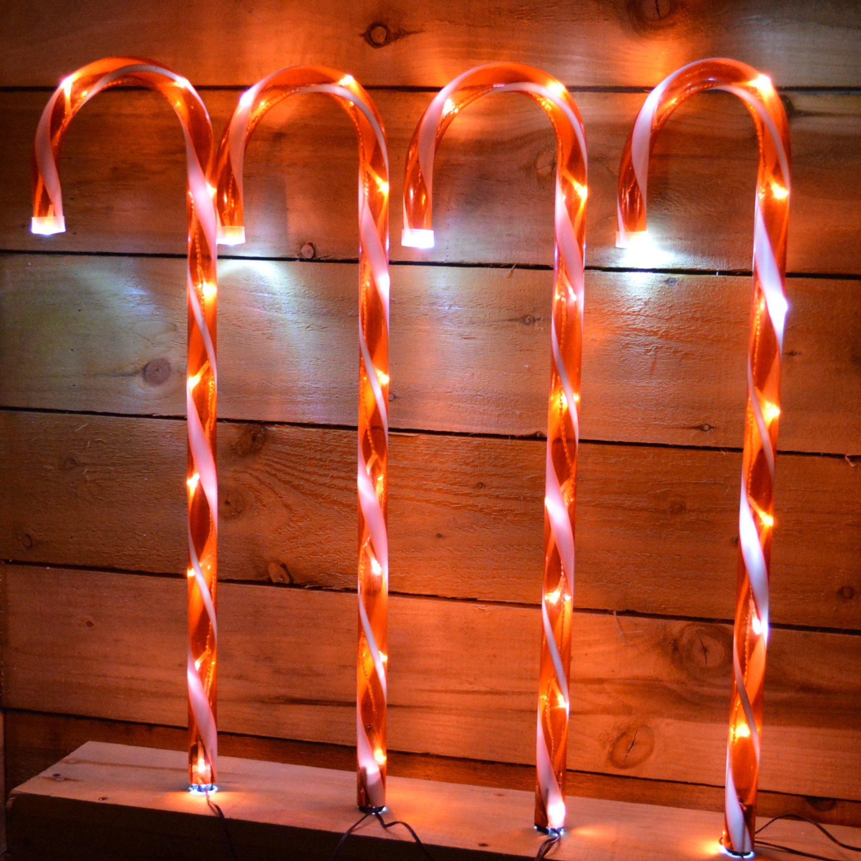 Premier LED Candy Cane Christmas Pathway Lights Set of 4, Silver, 12