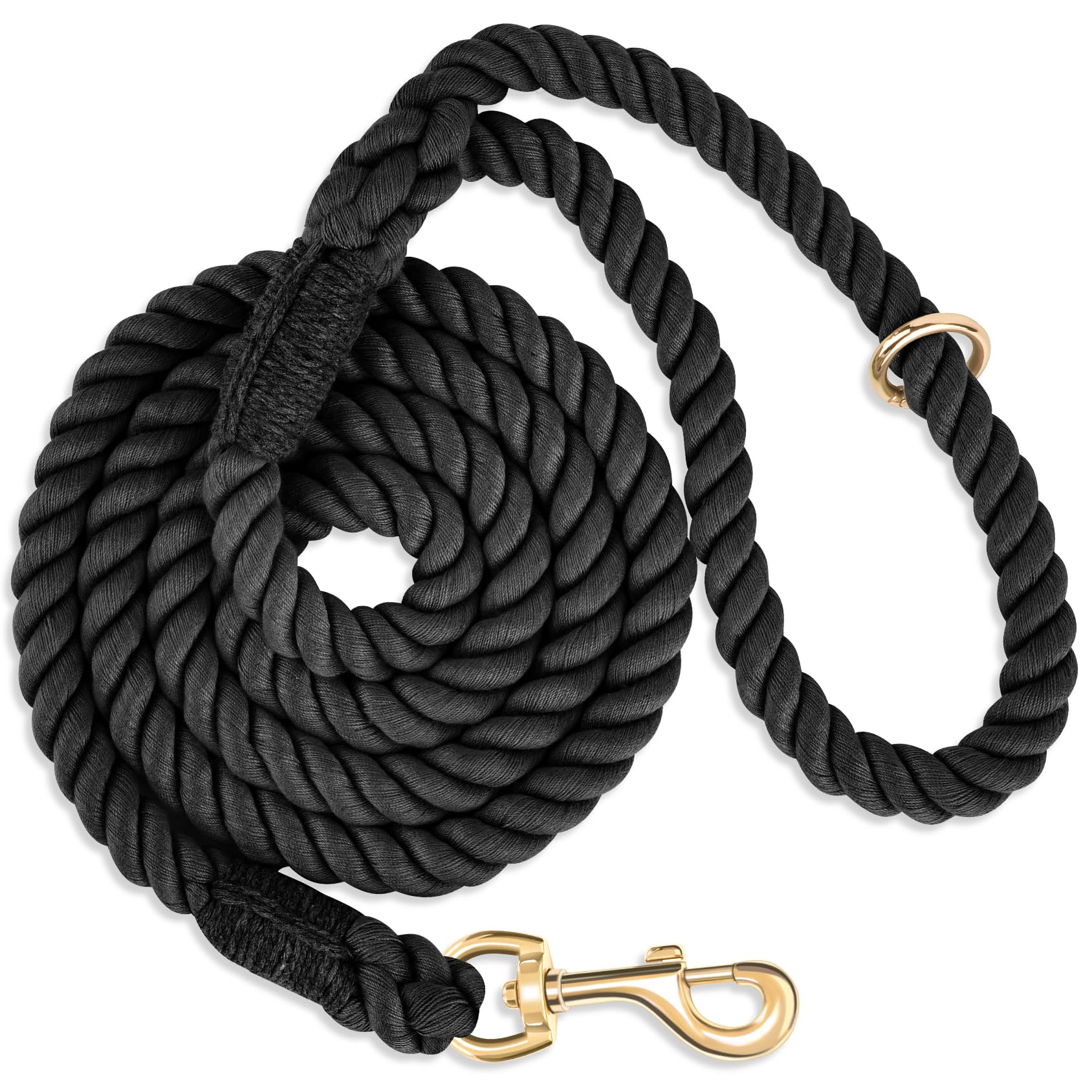 Photo 1 of NUGUTIC Dog Leash 6 FT Handmade Braided Cotton Rope Leashes for Small Medium and Large Dogs, New Golden Heavy Duty Metal Clasp, Black