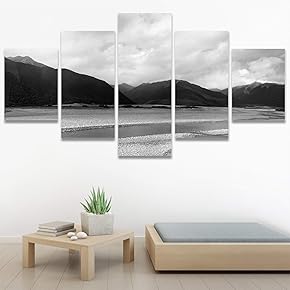 SIGNWIN 5 Panel Canvas Wall Art Monochromatic Mountains...