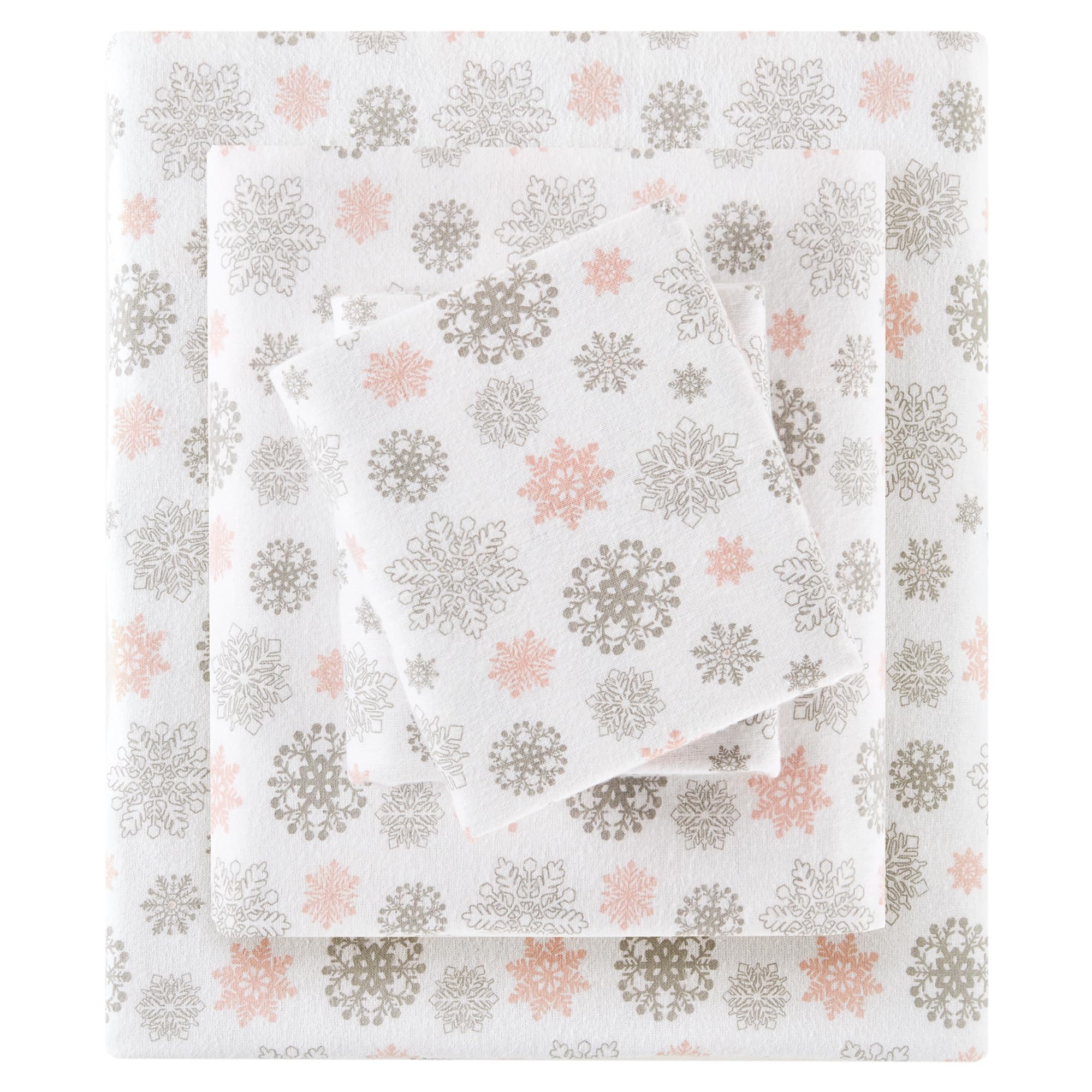 SLEEP PHILOSOPHY True North Cozy Flannel Warm 100% Cotton Sheet - Novelty Print Animals Stars Cute Ultra Soft Cold Weather Bedding Set, Twin XL, Pink/Grey Snowflakes 3 Piece