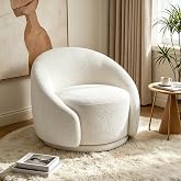 VANOMi Swivel Chairs for Living Room, 34" W Boucle Accent Chair, Cream | 360 Degree Swivel Barrel Chair Comfy Chair for Bedroom Oversized Armchair Reading Nook Chairs for Apartment, Office Reception